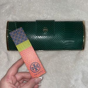 Tory Burch Malachite Snake Roll Clutch